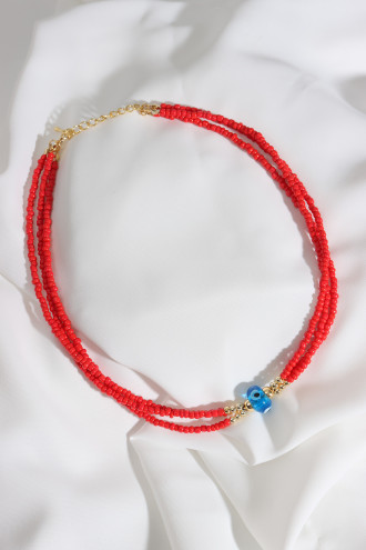 Nazar Boncuklu Kırmızı Boncuk Kolye