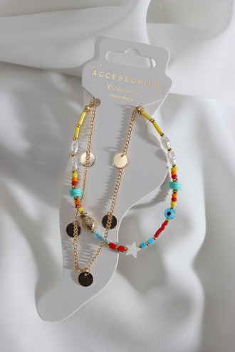 2'Li Pullu Boncuklu Renkli Gold Renk Halhal