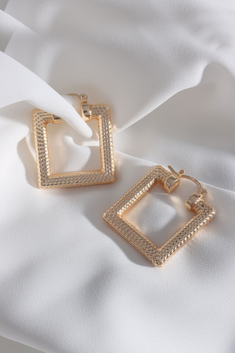 Kare Gold Renk Vintage Halka Küpe