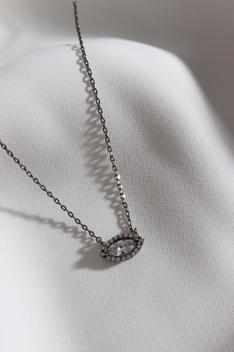 Antrasit Renk Beyaz Zircon Taşlı Kolye