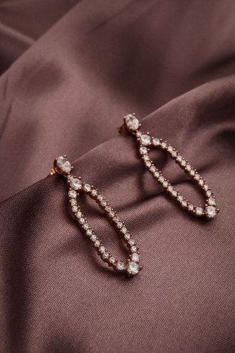 Zircon Taşlı Rose 925 Ayar Gümüş Abiye Küpe 8,39Gr