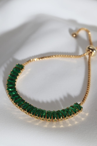 Yeşil Baget Taşlı Gold Renk Asansörlü Su Yolu Bileklik