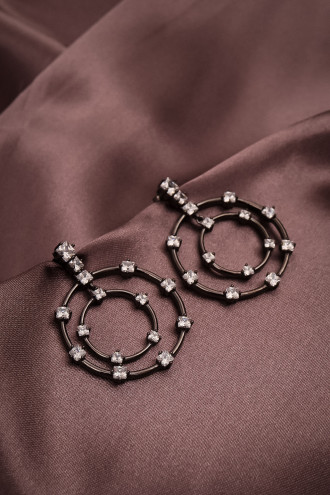 Kare Taşlı Yuvarlak 925 Ayar Gümüş Antrasit Abiye Küpe 12,12Gr