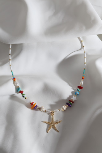 Deniz Yıldızı Uçlu Beyaz Boncuk Kolye