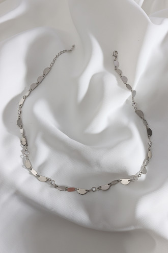 Taş Detaylı Gold Renk Pullu Gümüş Renk Zincir Kolye