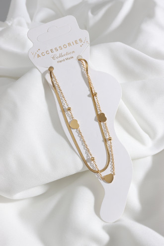 Çelik 2'Li Gold Renk İtalyan Yassı Zincir Kalp Halhal