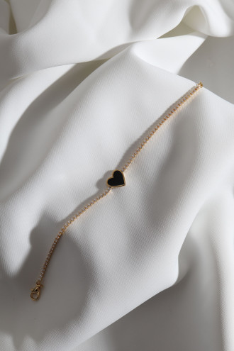 Sıyah Mineli Kalp Figür Su Yolu Gold Renk Bileklik