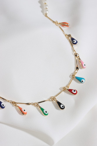 Renkli Nazar Boncuklu Boncuk Kolye