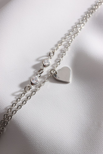 Kalp Uçlu Zircon Taşlı 2'Li Gümüş Renk Halhal