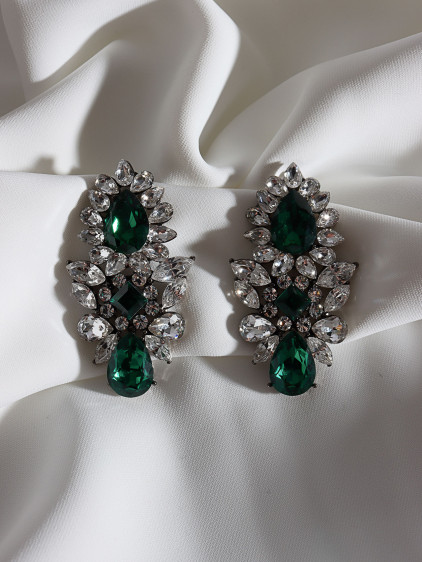 Yeşil Zircon Taşlı Sallantılı Abiye Küpe