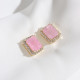 Neon Pembe Taşlı Gold Renk Kare Küpe