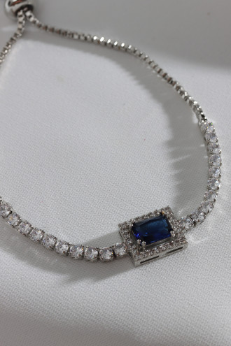 Lacivert Baget Taşlı Gümüş Renk Asansörlü Zircon Su Yolu Bileklik