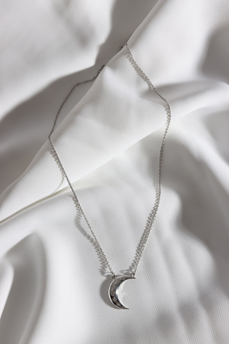 Zircon Taşlı Gümüş Renk Ay Kolye