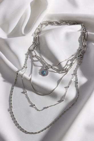 Nazar Boncuklu 5'Li Gümüş Renk Kolye