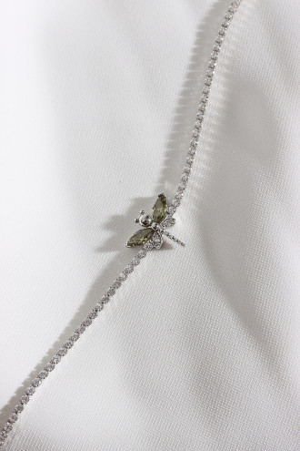 Su Yeşili Taşlı Yusufçuk Figürlü Zircon Taş Gümüş Renk Suyolu Bileklik