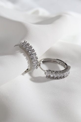 Beyaz Zircon Baget Taşlı Gümüş Renk Halka Küpe