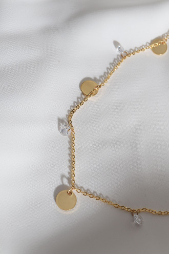 Pul Ve Taş Detaylı Gold Renk Zincir Kolye