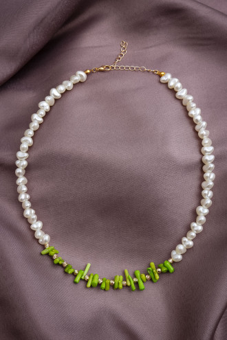 Yeşil Doğal Taşlı Inci Kolye