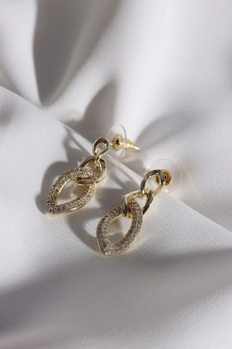 Zircon Taşlı Zincir Model Gold Renk Abiye Küpe