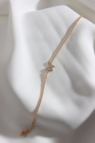 Kelebek Figürlü Zircon Taşlı Gold Renk Suyolu Bileklik