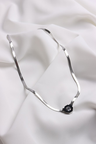 Çelik Gümüş Renk Taşlı Çağla Model Italyan Zincir