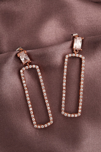 Uzun Dikdörtgen Rose Abiye Küpe