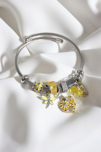 ÇELİK PANDORA MODEL SARI KALP CHARM BİLEKLİK