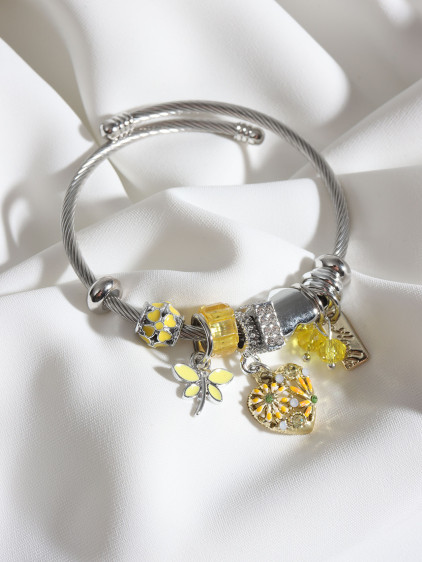 ÇELİK PANDORA MODEL SARI KALP CHARM BİLEKLİK