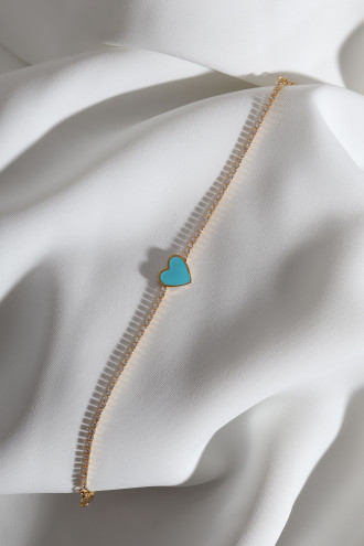 Mavi Mineli Kalp Figür Su Yolu Gold Renk Bileklik