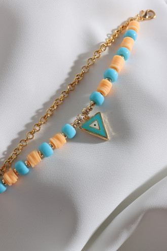 2'Li Turuncu Fimo Boncuklu Üçgen Sallantılı Bileklik