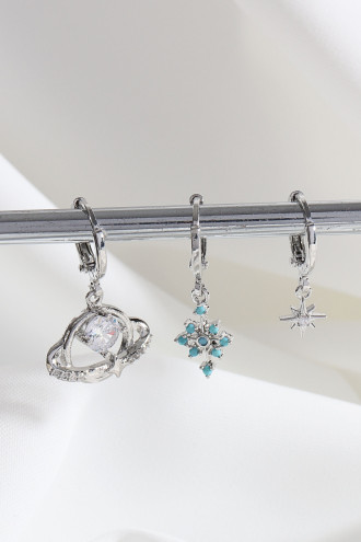 Vip Collectıon 3'Lü Gezegen Gümüş Renk Halka Küpe