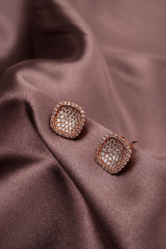 Zircon Taşlı Rose Abiye Küpe