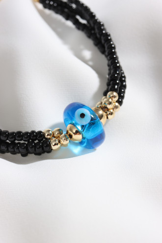 Nazar Boncuklu Siyah Boncuk Bileklik