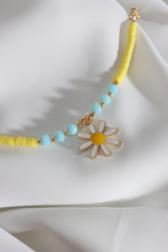 Sarı Fimo Boncuklu Beyaz Mineli Papatya Bileklik