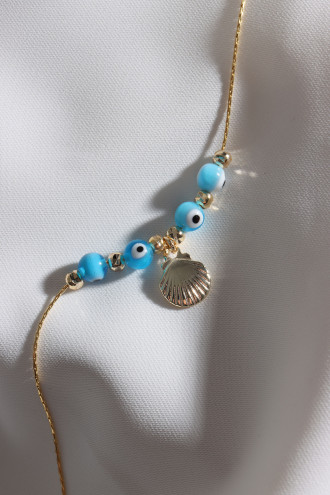 Gold Renk Zincirli Nazar Boncuklu Halhal