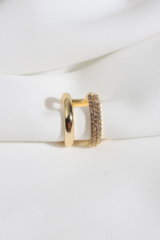 Çift Sıralı Sıkıştırmalı Gold Renk Kıkırdak Küpe