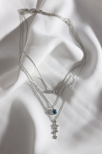 3'Lü Yıldız Ve Nazar Uçlu Gold Renk Kolye