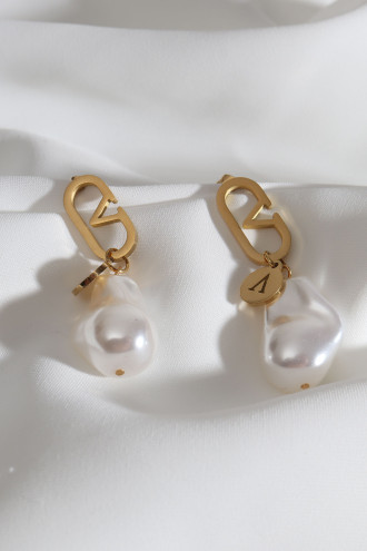 Inci Sallantılı Gold Renk Çelik Küpe