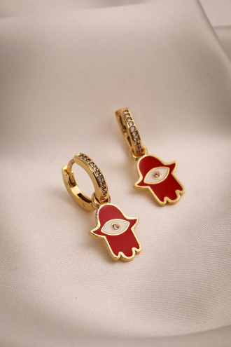 Kırmızı Mineli Fatma Ana Eli Charm Halka Küpe Kırmızı Mineli Fatma Ana Eli Charm Halka Küpe