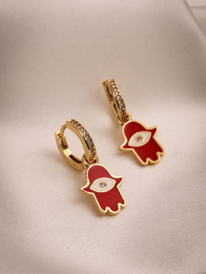 Kırmızı Mineli Fatma Ana Eli Charm Halka Küpe Kırmızı Mineli Fatma Ana Eli Charm Halka Küpe