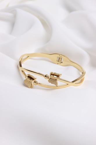 Çelik Kelebekli Gold Renk Kelepçe Bileklik