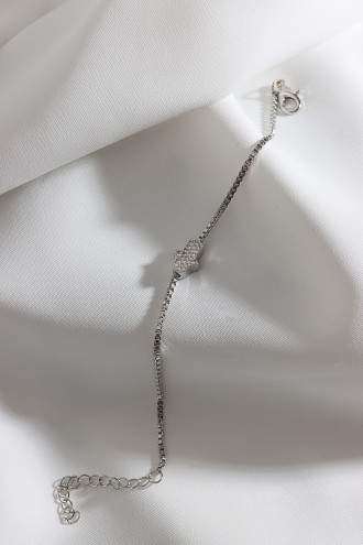 Zircon Taşlı Gümüş Renk Küçük Boy Fatma Ana Eli Bileklik