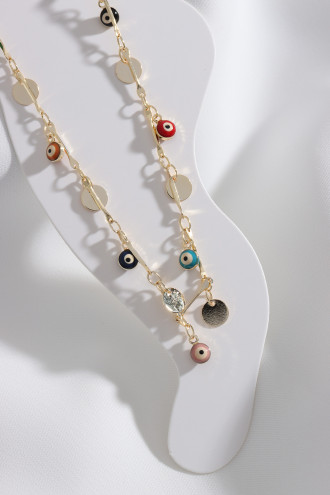 Pul Detaylı Nazar Boncuklu Gold Renk Halhal