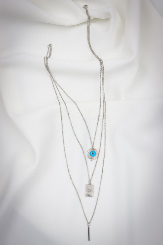 3'Lü Gümüş Renk Gözlü Yonca Kolye