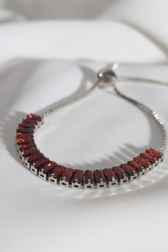 Kırmızı Baget Taşlı Gümüş Renk Asansörlü Su Yolu Bileklik