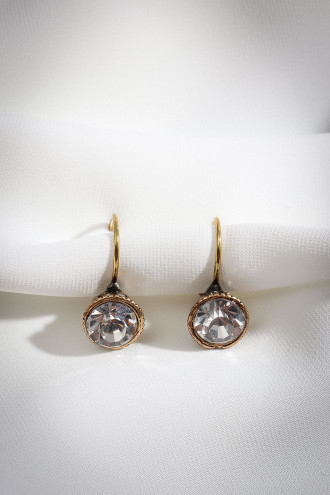 Beyaz Yuvarlak Taşlı Otantik Küpe