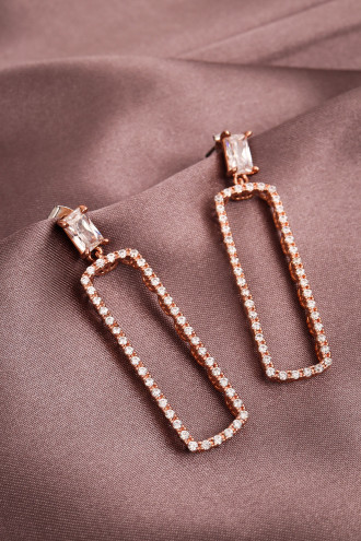 Uzun Dikdörtgen Rose Abiye Küpe