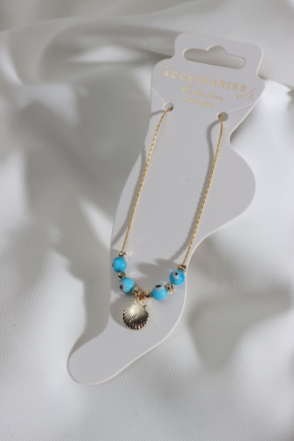 Nazar Boncuklu Deniz Kabuğu Uçlu Gold Renk Halhal