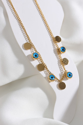 Çelik Nazar Ve Pul Detaylı Gold Renk Halhal