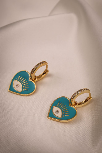 Mavi Mineli Kalp Halka Küpe